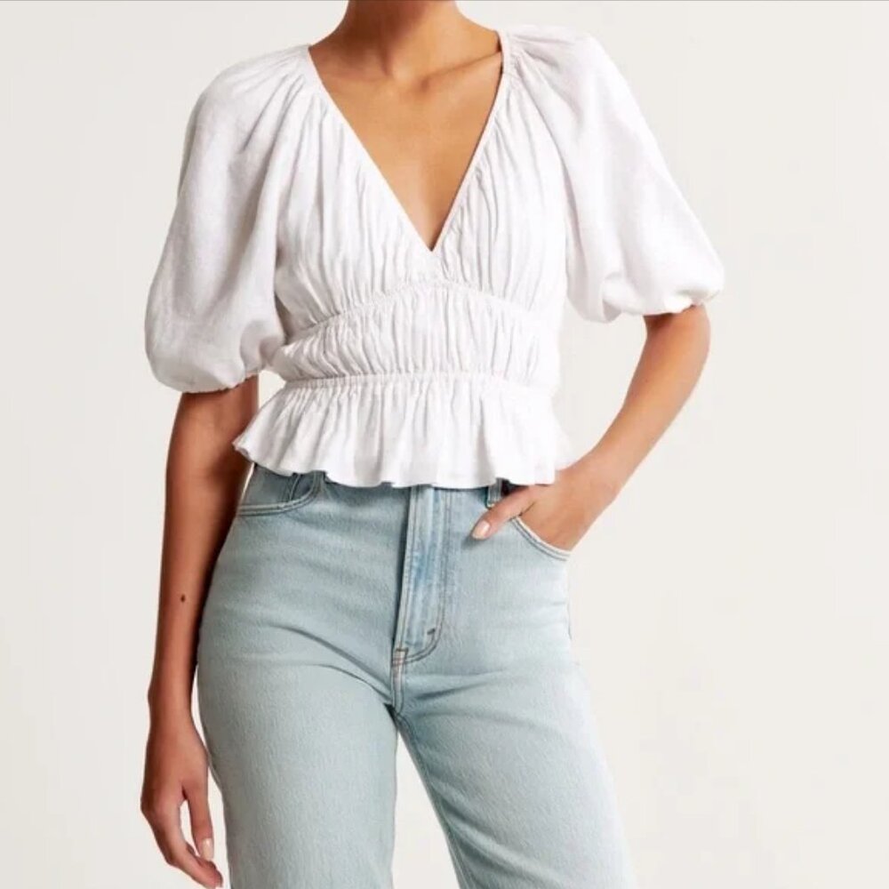 Abercrombie & Fitch Women's White Linen Babydoll Top